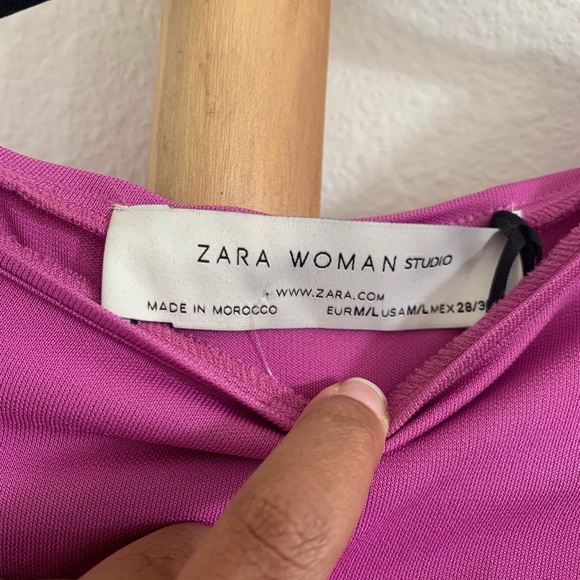 Zara Pink/Purple One Shoulder Gathered Midi Dress NWT - Picture 5 of 7